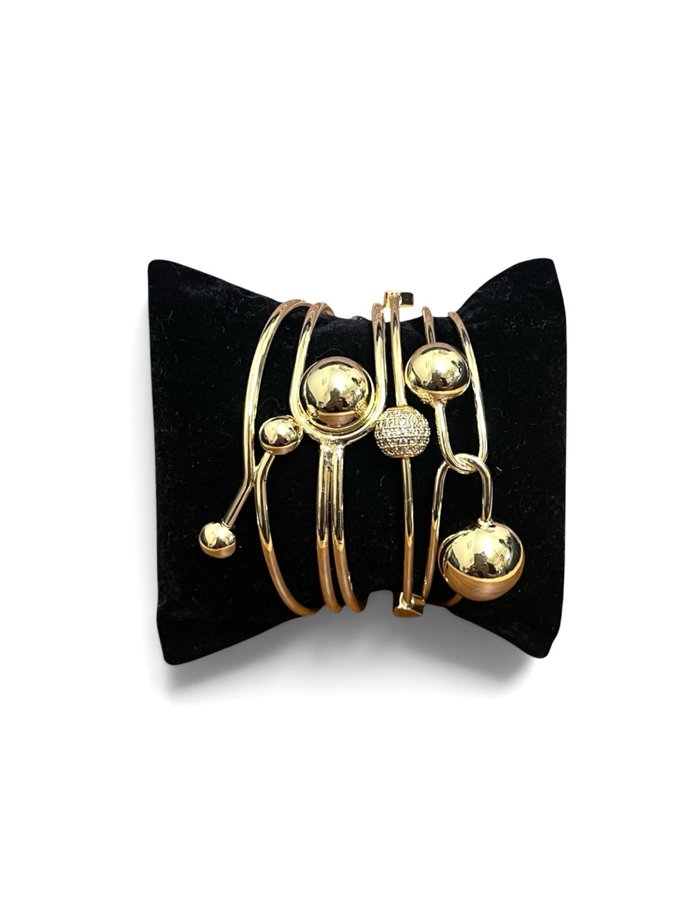 Gold Filled Modernist Ball Bangle Cuff Bracelet Stack 4 Pc Bundle NWOT